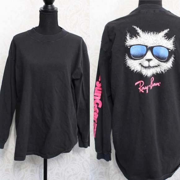 Ray-Ban Tops - ☀️Vintage Ray-Bans black cat long sleeve graphic t